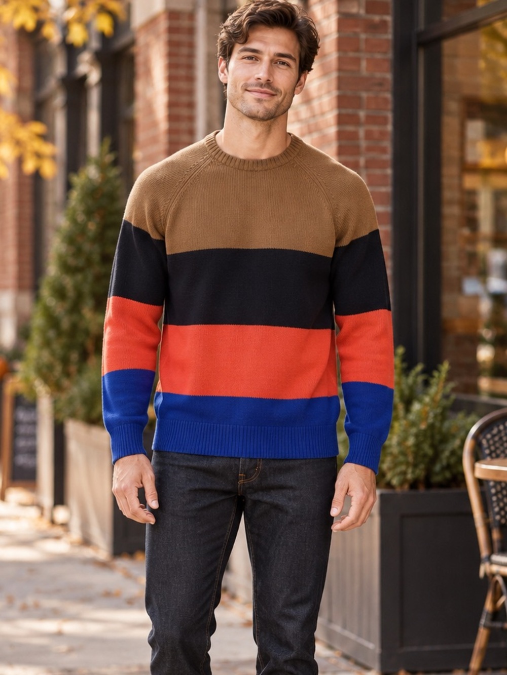 American Eagle NWT Menโs Large Colorblock Crewneck Sweater 100% Cotton Striped